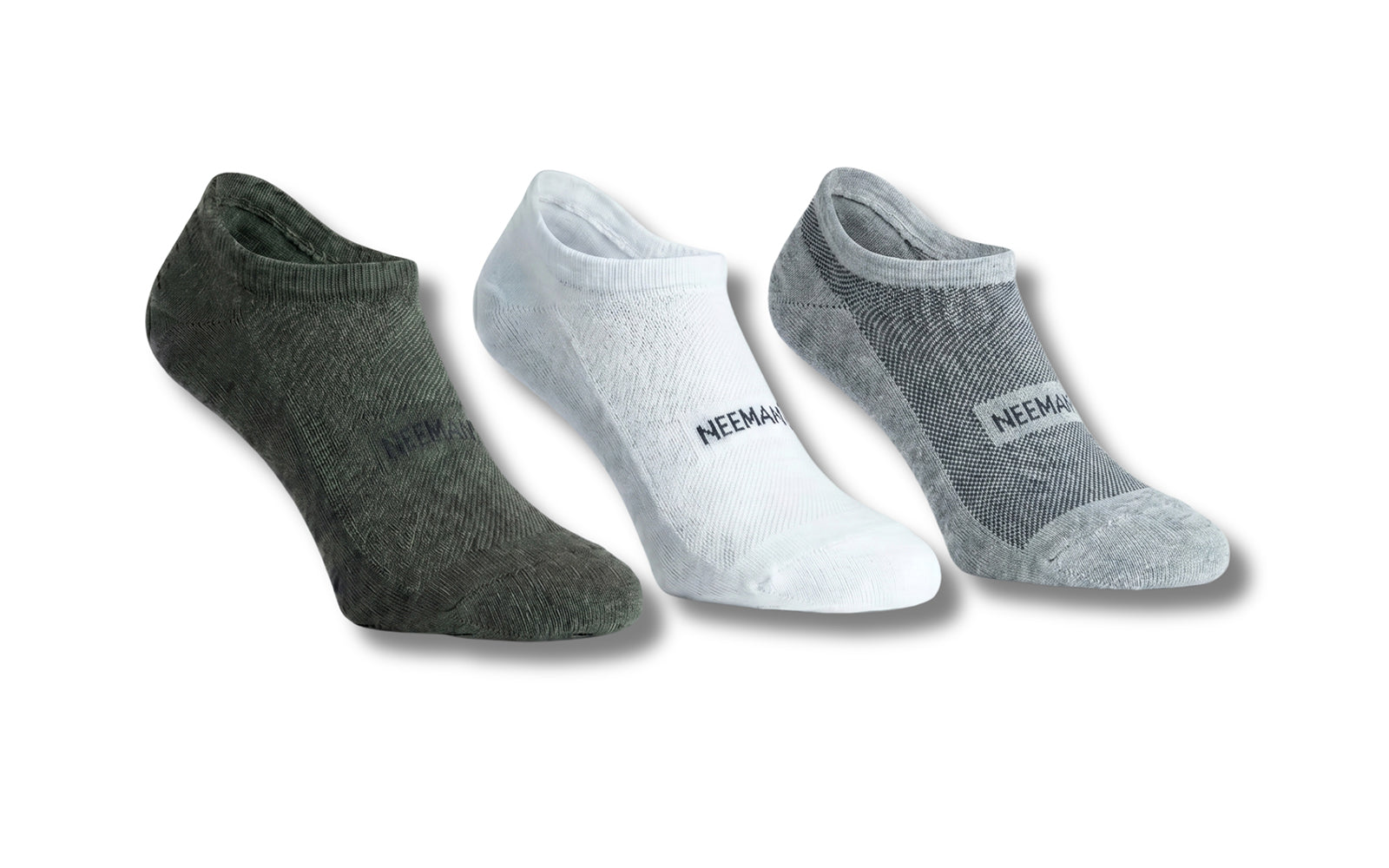 No Show Socks : White Olive Grey (Pack of 3)