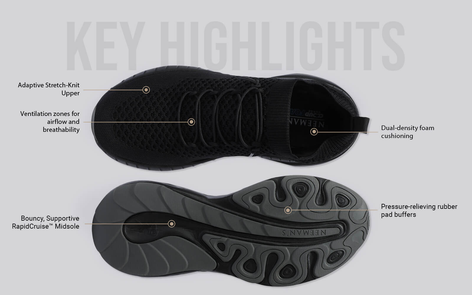 Begin Walk Soothe Lace Ups for Men : Black