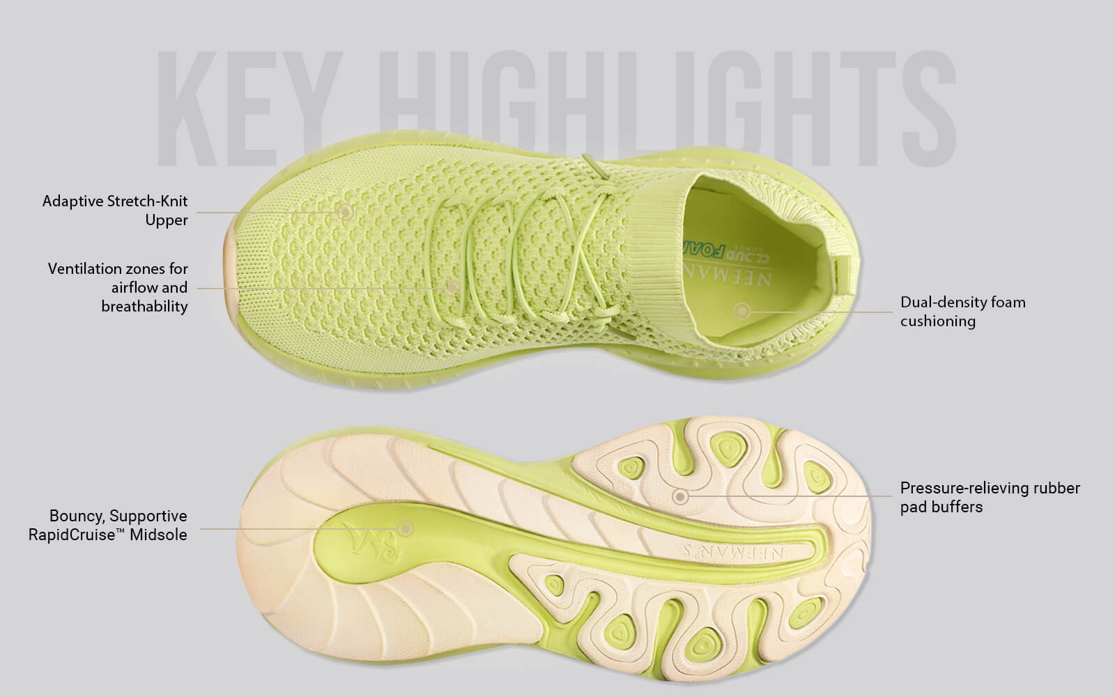 Begin Walk Soothe Lace Ups for Men : Lime