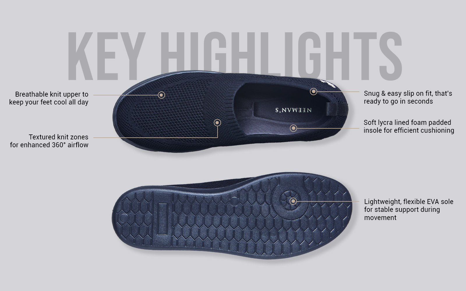 Casual Ease Slip Ons : Black