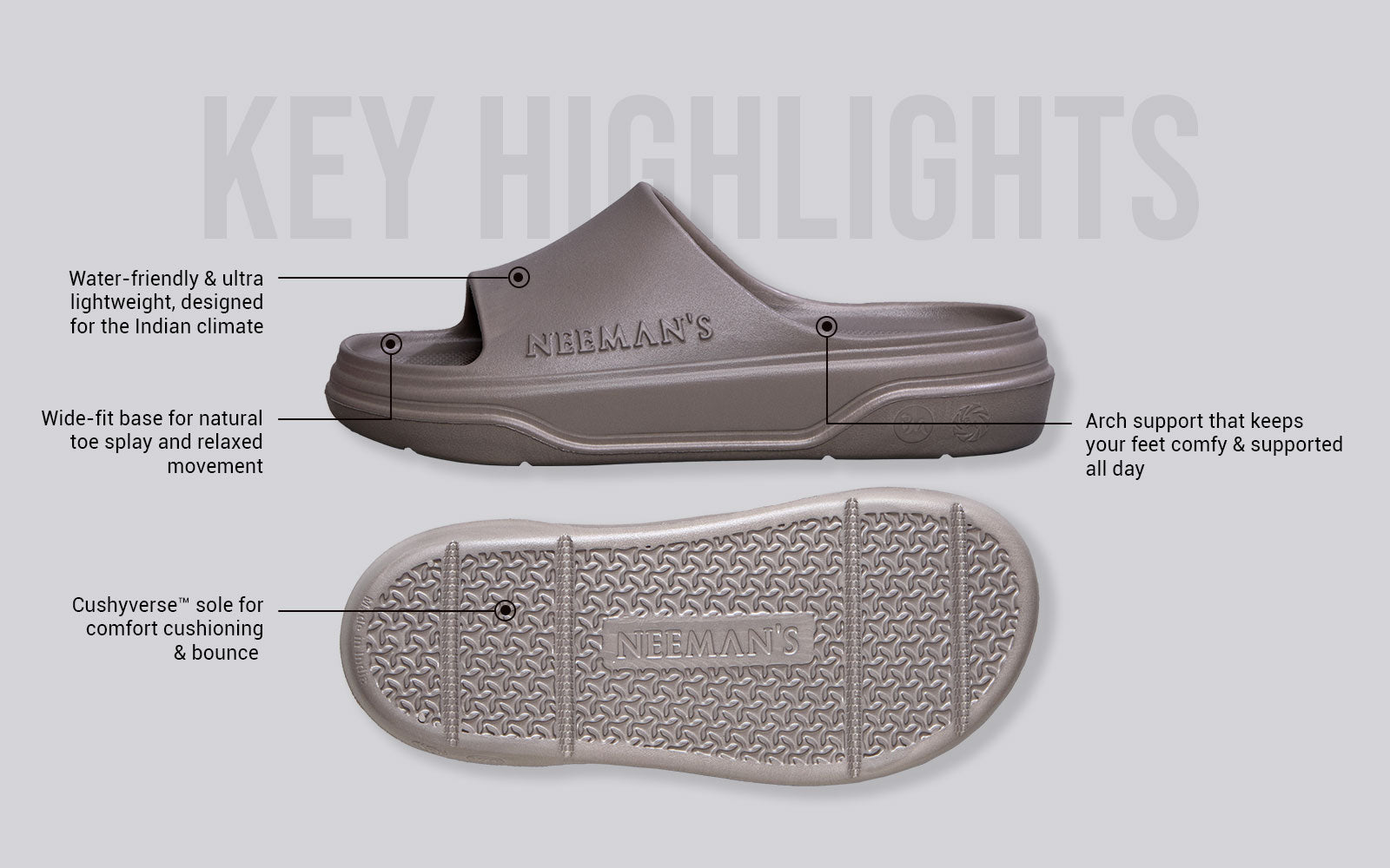 Cushers Slides For Women : Goat Grey