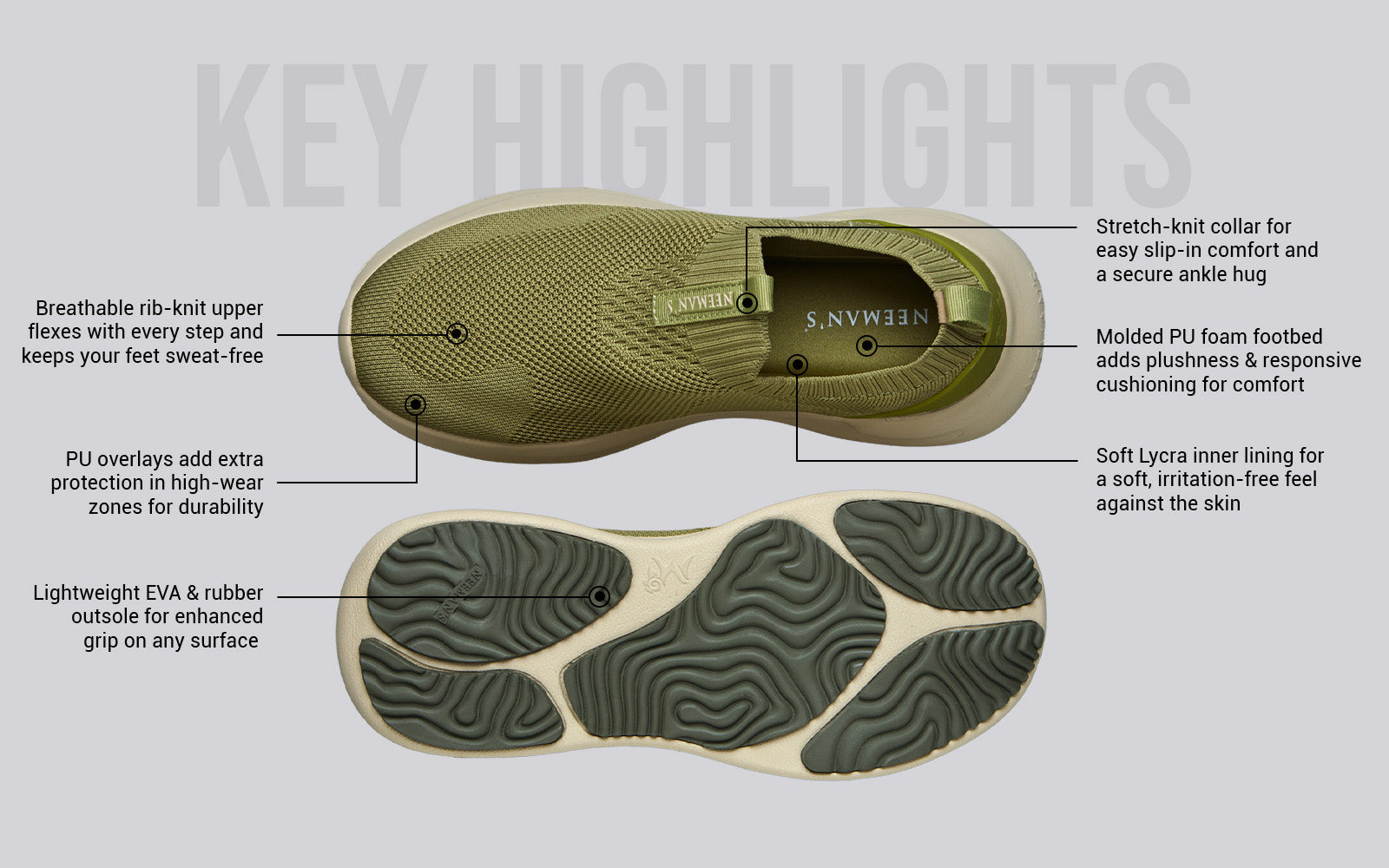 Flex Rib Slip Ons : Olive