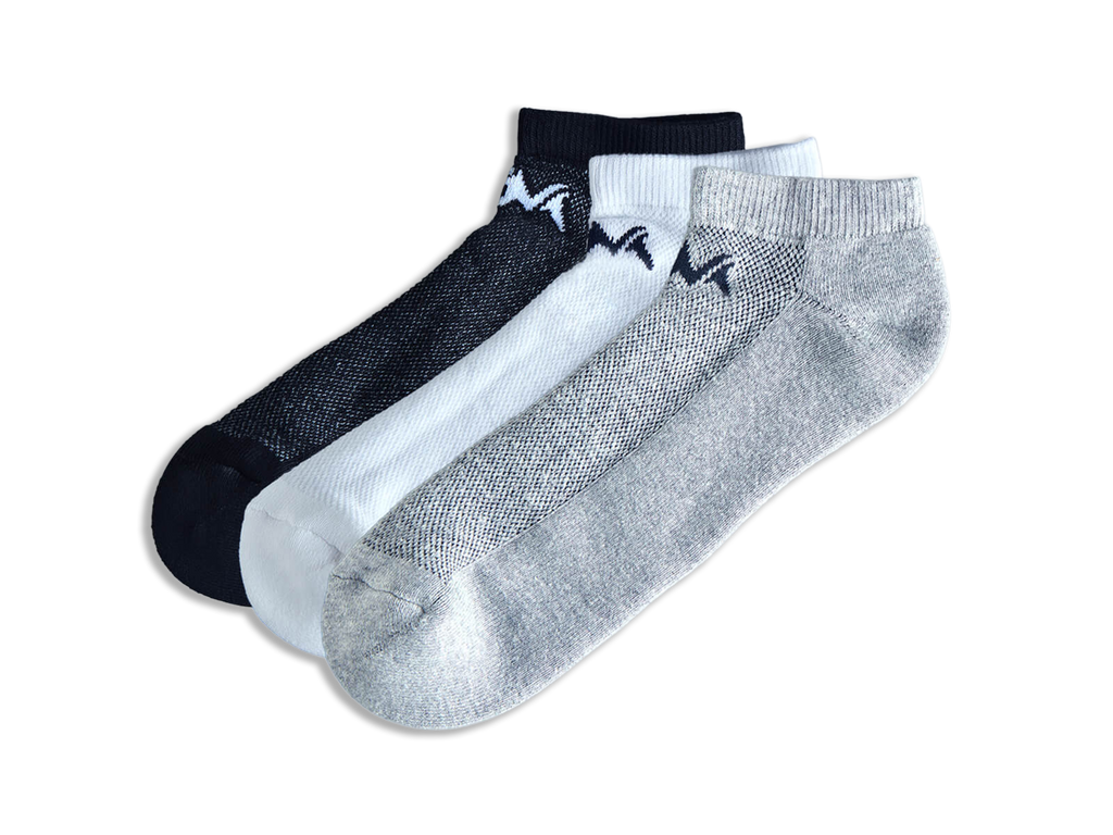 Low-Cut Ankle Socks : Black White Grey (Pack of 3)