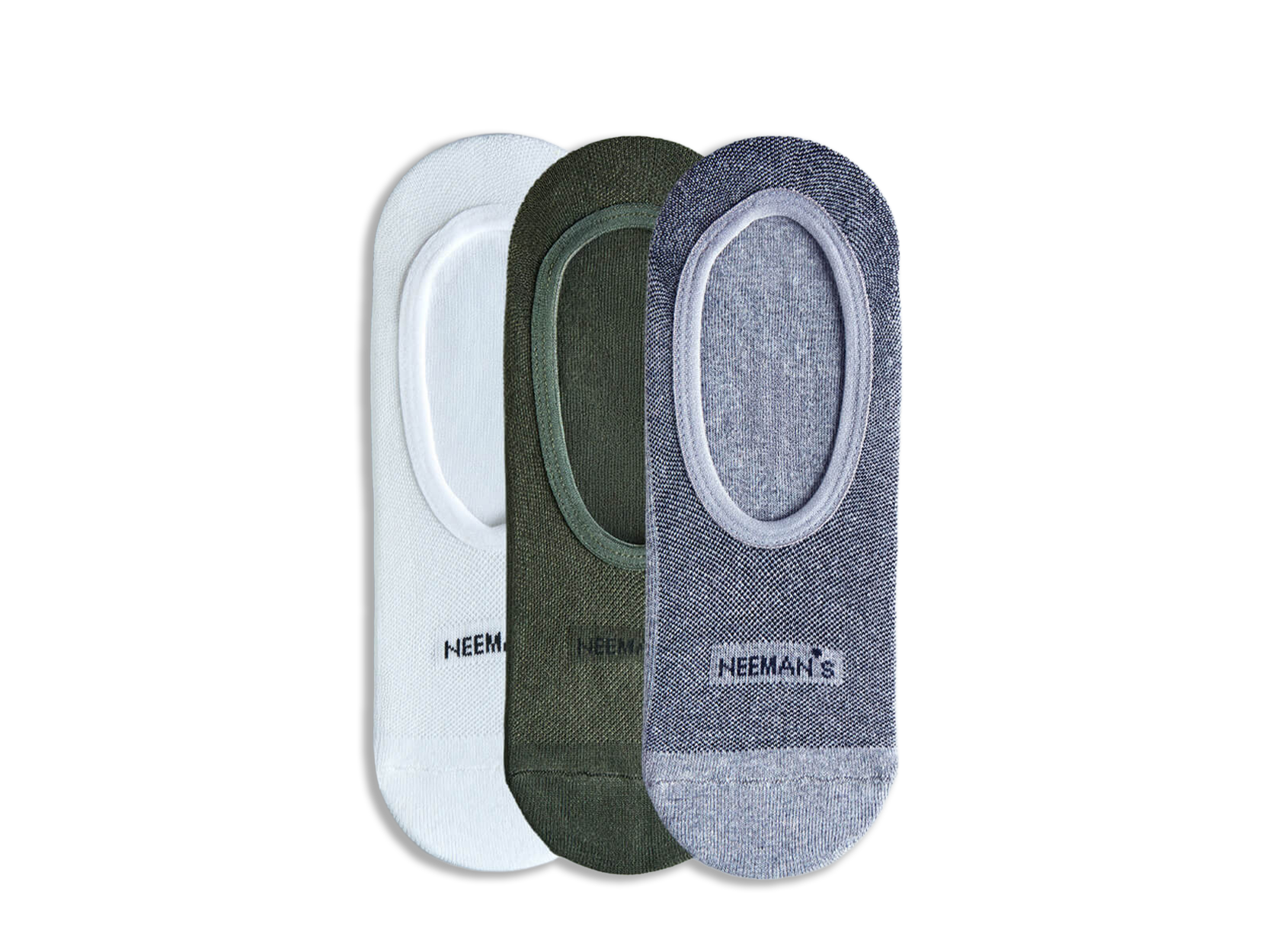 No Show Socks : White Olive Grey (Pack of 3)