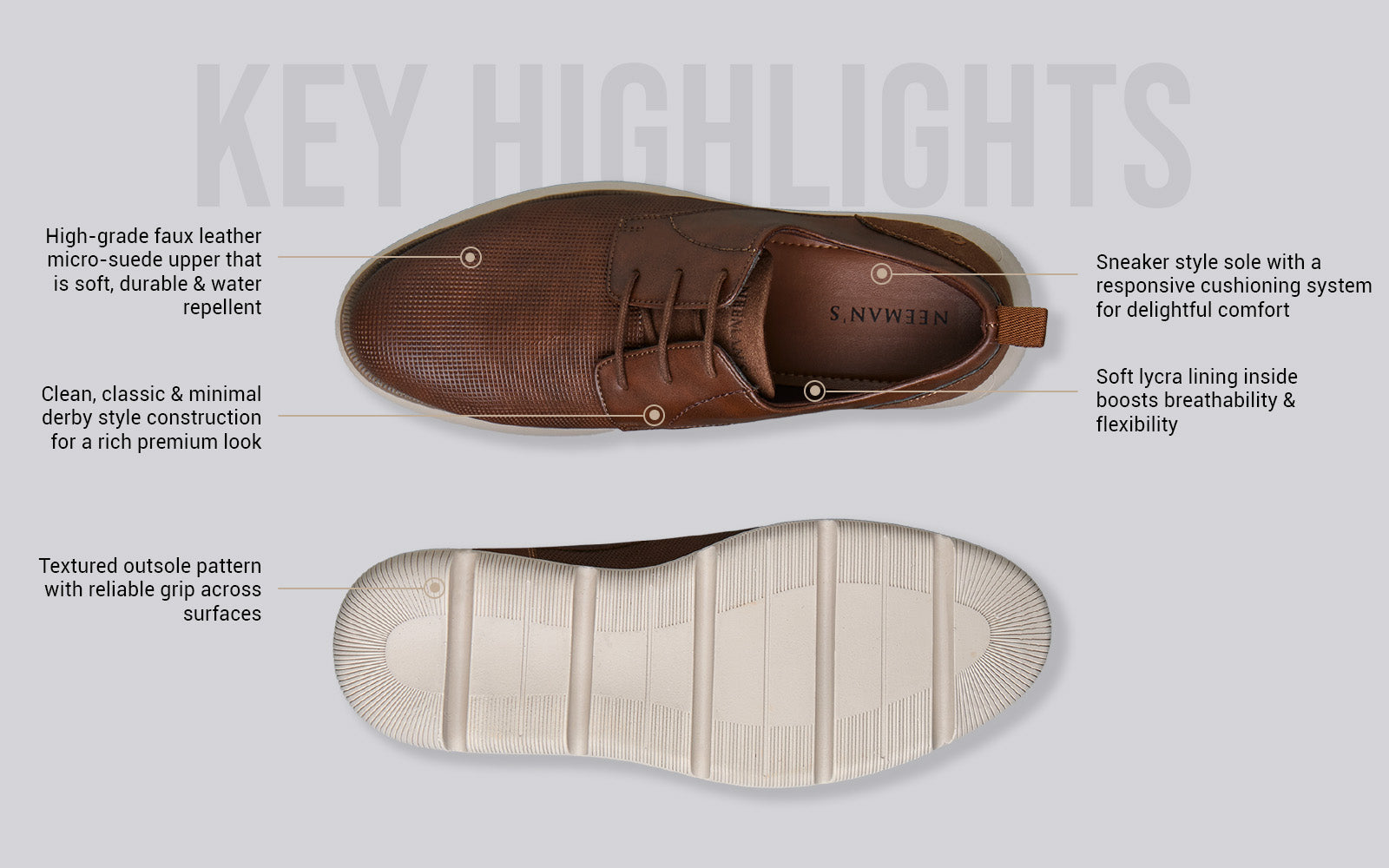 Textured Derby Sneakers : Tan Brown
